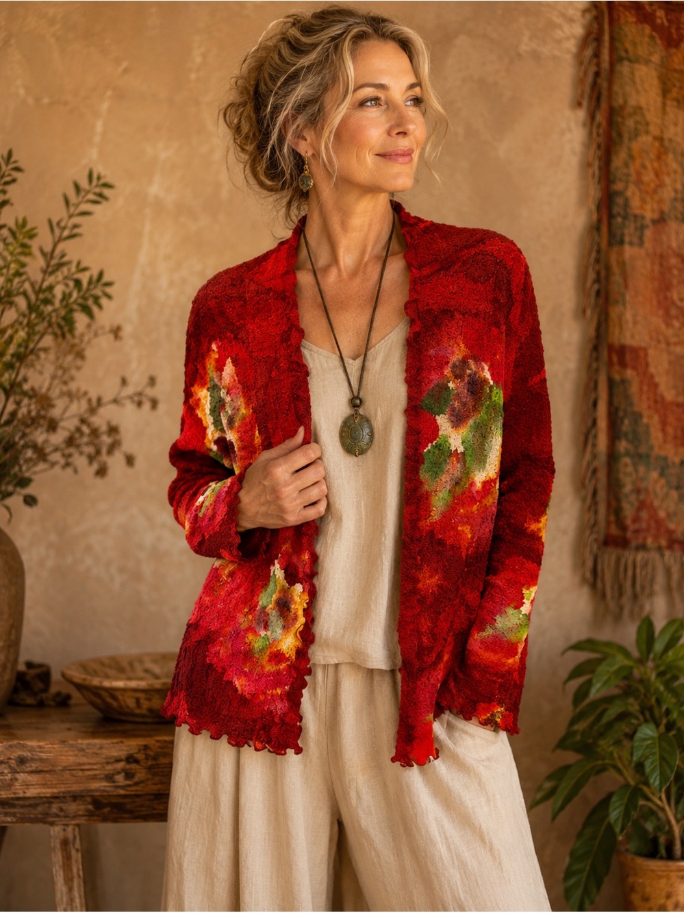 Artsy Wearable Art Crinkle Cardigan | Paris Boutique Boho Stretch Open Front